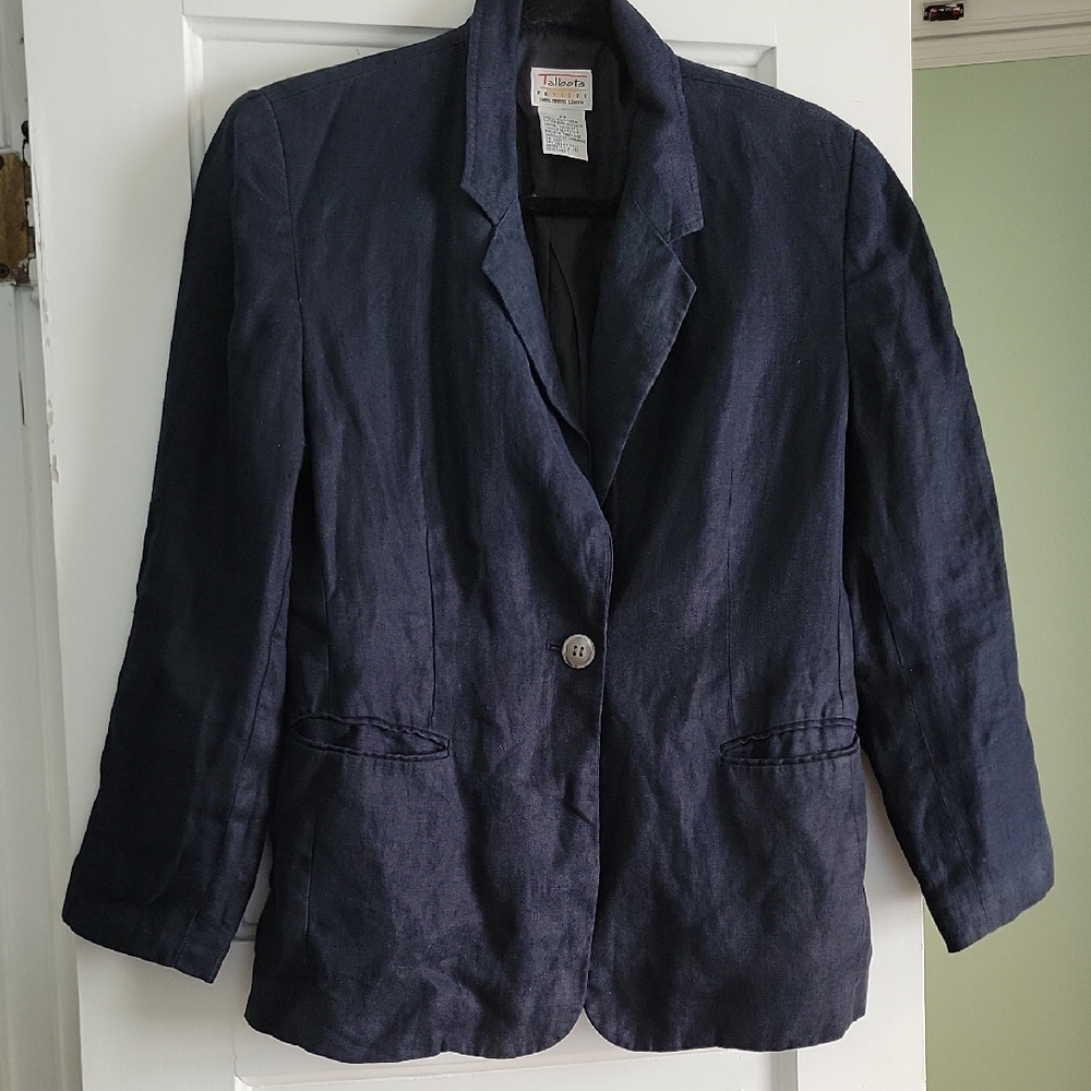 Talbots Irish Linen Blazer Dark Navy Indigo Charcoal Black - 8P